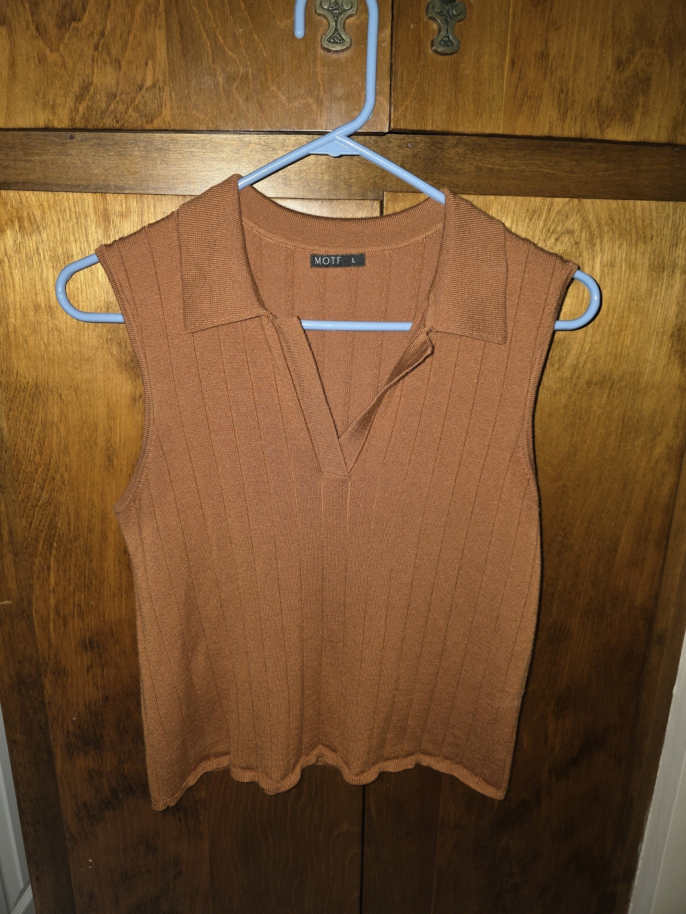 MOTF Ribbed Sleeveless V-Neck Sweater Tank in Rust
